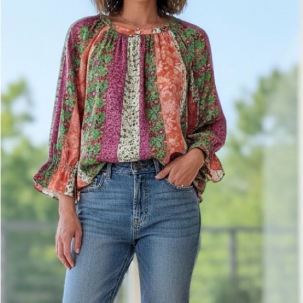 Gibson*Latimer Women's striped Multicolor  Floral  Spring Top Size M NWT
